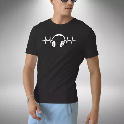 Buy Headphones Heartbeat Men's T-Shirt Funny Music Producer DJ Dance House Trance • 9.99£