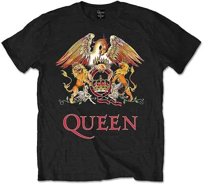 Buy Officially Licensed Queen Crest Mens Black T Shirt Queen Freddie Mercury Tee • 14.50£