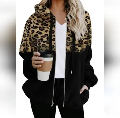 Buy Wild Orchid Leopard Print Hoodie S Full Zip Jacket Black Brown Faux Fur 445 • 37.56£