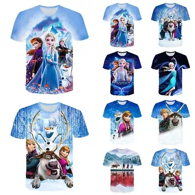Buy Kids Frozen Elsa Anna Cartoon 3D T-shirt Girls Short Sleeve Tee Shirt Summer Top • 6.99£