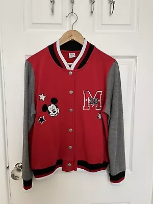 Buy Disney Mickey Mouse Red Varsity Jacket Women’s Size 16 Red Grey Star Cotton RARE • 20£