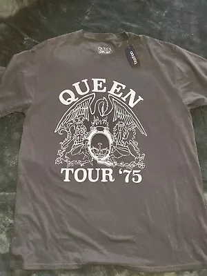 Buy QUEEN  Tour '75  Graphic Logo Spellout Rock Music Band T-Shirt M  Grey - New • 15£
