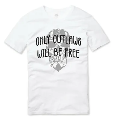 Buy Only Outlaws Will Be Free Vintage Style Biker T Shirt White • 16.49£