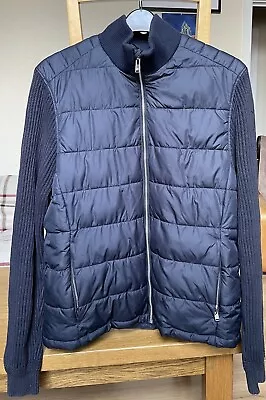 Buy Next Men's Knitted Sleeve  Blue Blended Wool Used Bomber/ Puffer Style Jacket • 10£