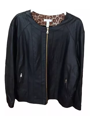 Buy CHARTER CLUB Black Gold Zip Faux Leather Moto Jacket - Women's Plus Size 3X New • 37.96£