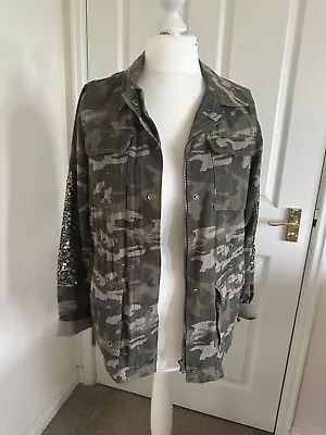 Buy Next Army Style Camouflage Sequin Sleeves Jacket Size Small, Festival • 10£