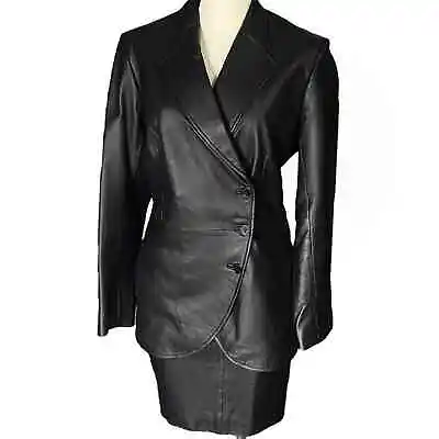 Buy METROSTYLE Black Leather Jacket Skirt Set Size 12 • 126.51£