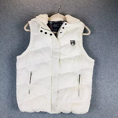 Buy American Eagle Outfitters Puffer Vest Ivory Womens XL Plaid Lining Faux Fur Hood • 25.56£