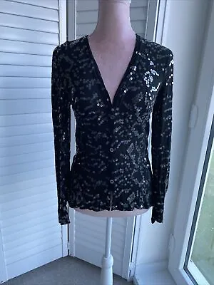 Buy Ghost Vintage Bias Cut Black Sequin Party Fitted Jacket Blouse - Size S 10 • 29.99£