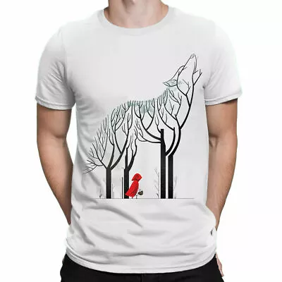 Buy Red Riding Hood Wolf Cute Forest Trees Woods Mens T-Shirt | Screen Printed • 12.95£