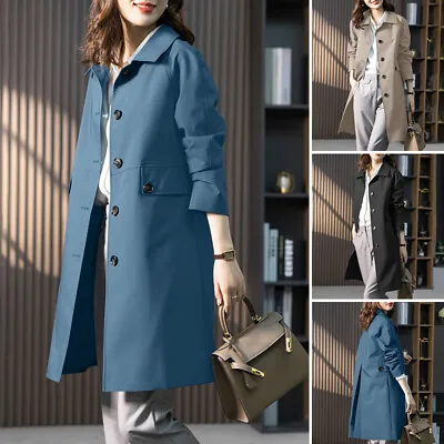 Buy Womens Casual Loose Lapel Trench Coat Ladies Outdoor Wind Raincoat Forest Jacket • 19.99£