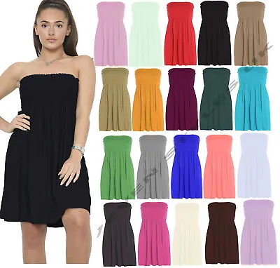 Buy Women Sheering Top Boobtube Gather Bandeau Strapless Summer Mini Dress Plus Size • 8.99£
