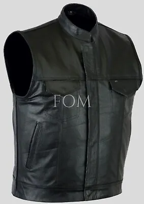Buy Mens Motorcycle SOA Real Leather Full Grain Cut Off Waistcoat Biker Vest • 67.50£
