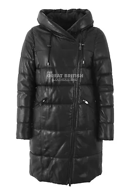 Buy Ladies Puffer Parka Duffle Leather Coat Black Hooded Classic Winters Warm Jacket • 135.99£