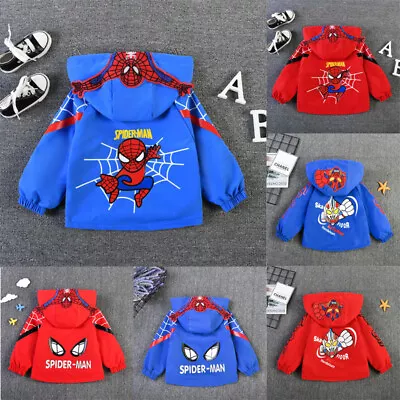 Buy Boys Spiderman Windbreaker Jacket Spring Autumn Kids Hoodie Outerwear 1-6 Years • 8.89£