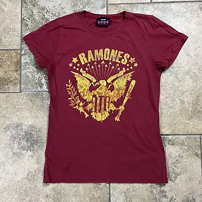 Buy Vintage 90s Ramones Band Tee Womens Shirt L M Baby Burgundy 70s 80s Punk Pop • 31.41£