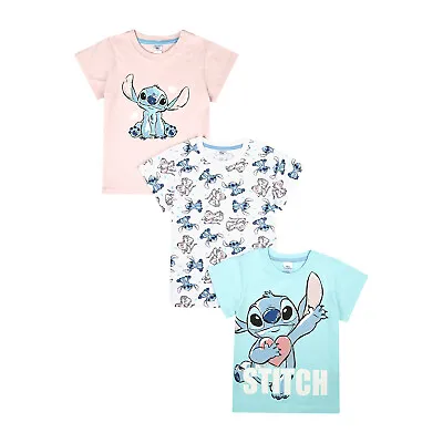 Buy Lilo And Stitch Girls T-Shirts 3 Pack, Official Lilo & Stitch Ages 5 To 12 Years • 16.95£