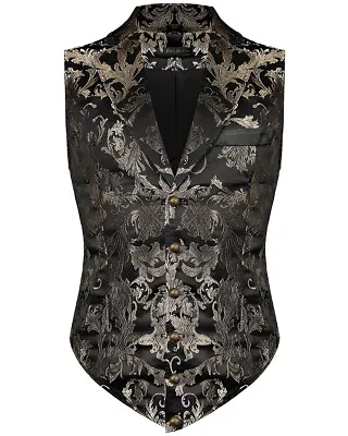Buy Devil Fashion Mens Aristocrat Waistcoat Vest Black Gold Brocade Gothic Steampunk • 54.99£