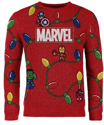 Buy Marvel Comic Lights Red Knitted Christmas Jumper • 29.99£