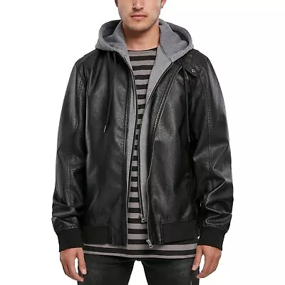 Buy Urban Classics - Hooded Quilt Faux Leather Jacket Black • 89.90£