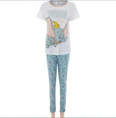 Buy Disney Ladies UK 8/10 Dumbo Cotton T-Shirt And Bottom Pyjamas White New • 13.49£