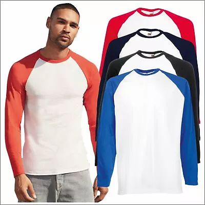 Buy Fruit Of The Loom Mens Valueweight Long Sleeve Baseball T-Shirt Casual Sports T • 6.97£