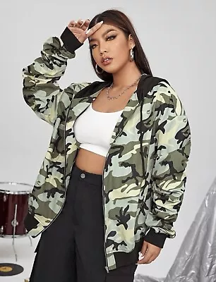 Buy LADIES CAMOUFLAGE PRINT HOODED JACKET ~ XL (58” Inch Bust) ~ BRAND NEW ~ • 12.50£