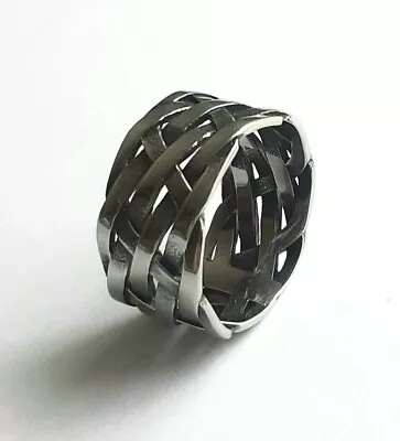 Buy Men's Braided Amulet Ring - Stainless Steel 316L Viking Biker Lattice Jewellery • 11.47£