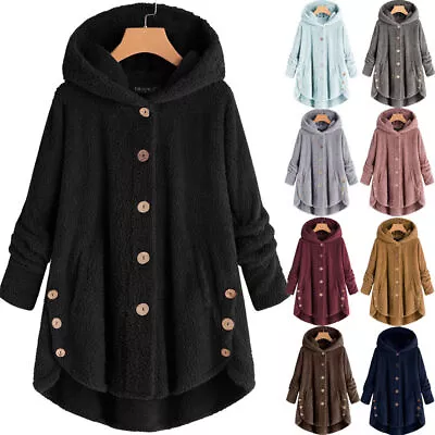 Buy Womens Hooded Fluffy Fur Teddy Bear Coat Fleece Jacket Outwear Hoodies Jumper UK • 11.52£