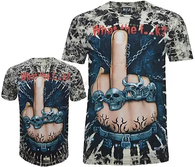 Buy Mens WTF? Middle Finger Tattoo Hand Skull Glow In The Dark Tie Dye T-Shirt M-4XL • 11.99£