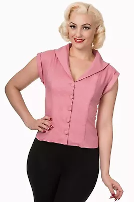 Buy Pink Rockabilly Pinup Vintage 50's Retro Shirt Blouse Button Top BANNED Apparel • 24.99£