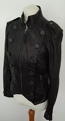 Buy NEXT SIGNATURE - Soft REAL LEATHER Jacket Military Steampunk Black Size 8 • 64.99£