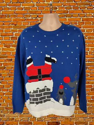 Buy Mens Next Xl Blue Xmas Knit Santa Reindeer Festive Casual Jumper Pullover Xlarge • 11.99£