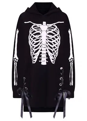 Buy Hell Bunny Skeleton Hoodie Corset Lacing Dress  S 10 Punk Rock Alt Goth • 53.09£