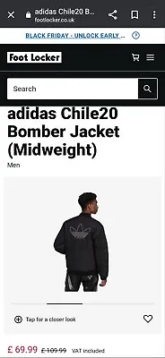 Buy Adidas Jacket Men’s Medium Chile 20 Bomber Coat Black Embroidered Trefoil Badge • 25£
