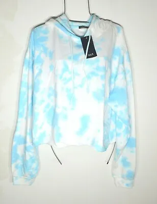 Buy Chemistry Women's Blue Tie Dye Extra Long Sleeve Cropped Hoodie Top XL NWT • 8.11£