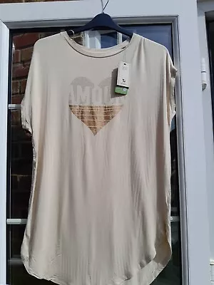 Buy Tu Heart Studded Gold Leaf Amour Longline Top Tee Bnwt Size 14 Soft Touch • 7.99£