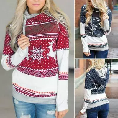 Buy Women Lady Christmas Xmas Sweater Pullover Hooded Hoodies Top Shirt Sweatshirt • 16.31£