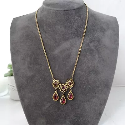 Buy Gold & Purple Glass Teardrop Necklace Classic Revival Jewellery • 9.50£
