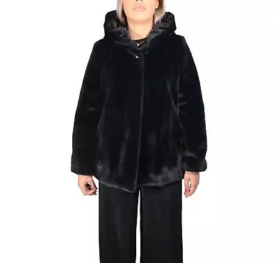 Buy LISA KOTT Jacket Fur Synthetic Hooded Curvy Style PL302 Black • 145.82£