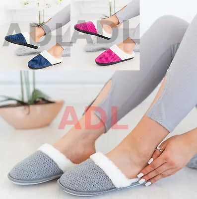 Buy Womens Ladies Warm Faux Fur Lined Comfy Hard Sole Outdoor Slippers Shoes Size • 9.65£