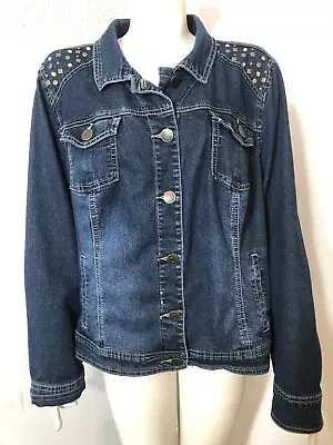 Buy Dressbarn Womens 2X Denim Blue Jeans Jacket Button Front Studded Shoulders • 18.85£