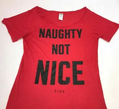 Buy Women's Victoria's Secret Pink Sleepwear Top Shirt Size Small Naughty Not Nice • 5.79£