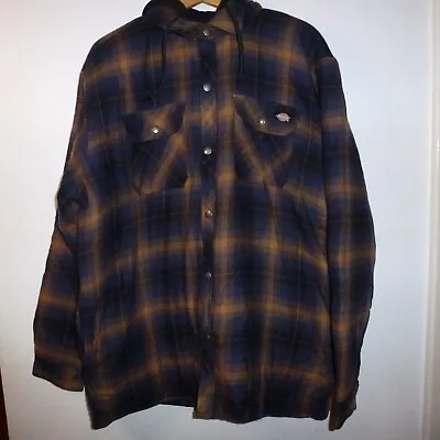 Buy Dickies Work Shirt Jacket Black Chequed Quilt Lined Mens XL Hood Full Zip • 39.99£