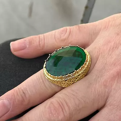 Buy Green Emerald Men Ring Large Gold Men Ring, Emerald Signet Ring 925k Silver • 137.35£