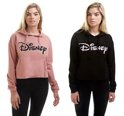 Buy Disney Womens Cropped Hoodie Plain Logo S-XL Official • 20.99£