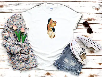 Buy Pocahontas Disney Cartoon Animation White Women's 3/4 Short Sleeve T-Shirt F290 • 9.92£