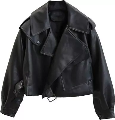Buy Women's Handmade Oversized Real Sheep Leather Black Bomber Soft Leather Jacket • 82.63£