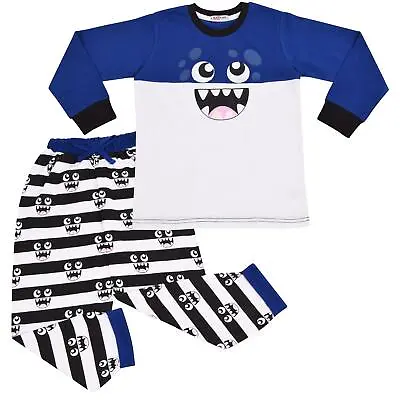 Buy Kids Girls Boys Cute Monster Royal Blue Pyjamas PJs 2 Piece Cotton Set Nightwear • 9.99£