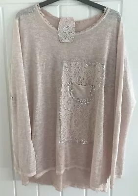 Buy Pale Pink Top With Pearl And Lace Detail. Size 16/18     MADE IN ITALY.  • 10£